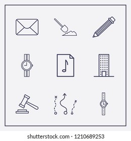 Outline 9 work icon set. pencil, gavel, strategy and document vector illustration