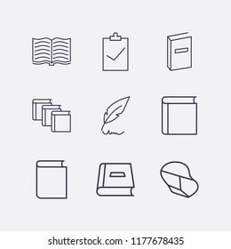 Outline 9 writing icon set. clipboard check, feather pen, doctor and book vector illustration