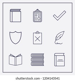 Outline 9 writing icon set. medicine clipboard, book, check and clipboard remove vector illustration