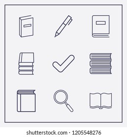 Outline 9 writing icon set. check, pen and book vector illustration