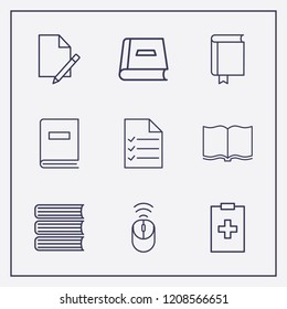 Outline 9 writing icon set. document edit, document list, medicine clipboard and wifi mouse vector illustration