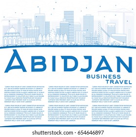 Outline Abidjan Skyline with Blue Buildings and Copy Space. Vector Illustration. Business Travel and Tourism Concept with Modern Architecture. Image for Presentation Banner Placard and Web Site.