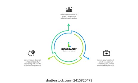 Outline abstract diagram divided into 3 elements. Design concept of three steps or parts of business cycle. Infographic design template