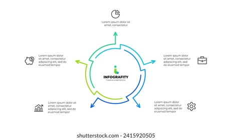 Outline abstract diagram divided into 5 elements. Design concept of five steps or parts of business cycle. Infographic design template