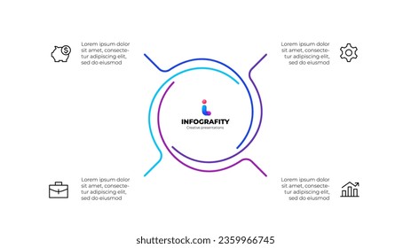 Outline abstract element for infographic. Template for cycle diagram with 4 options, parts, steps or processes