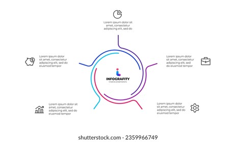 Outline abstract element for infographic. Template for cycle diagram with 5 options, parts, steps or processes