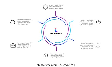 Umriss abstraktes Element für Infografiken. Vorlage für Zyklusdiagramm mit 6 Optionen, Teilen, Schritten oder Prozessen