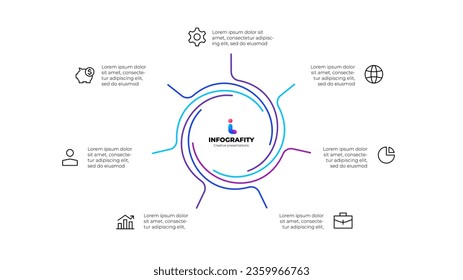 Outline abstract element for infographic. Template for cycle diagram with 7 options, parts, steps or processes