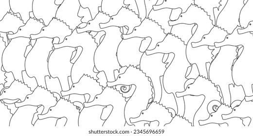 outline abstract Seahorses seamless pattern