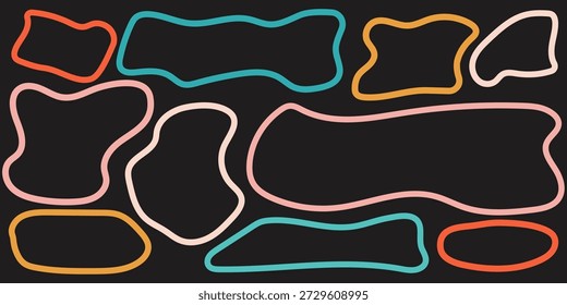 Contornar formas de blob de retângulo orgânico ondulado abstrato definidas com traçados coloridos