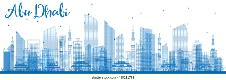 Outline Abu Dhabi City Skyline with Blue Buildings. Vector Illustration