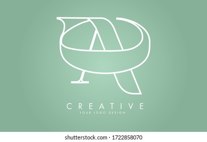 Outline AC A C letters logo design with green background. Long Tail and hugging letters effect vector illustration sign.