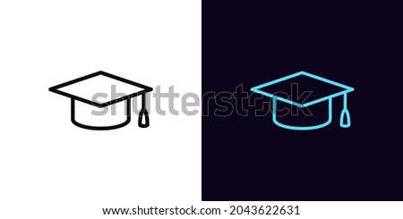 Outline academic hat icon, with editable stroke. Linear mortarboard sign, education pictogram. Online education and learning, master degree, MBA. Vector icon, sign, symbol for UI and Animation