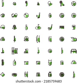 Outline accent sports equipment icon set (green)