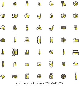 Outline accent sports equipment icon set (yellow)