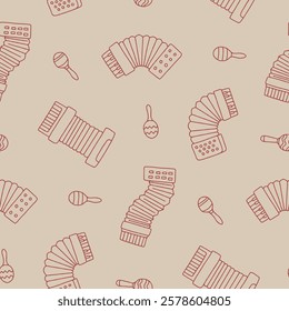 Outline Accordion Maracas Instrument Vector Seamless Pattern illustration Design