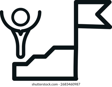 Icono de logro de esquema, objetivo simple y símbolo de flecha para el éxito y los objetivos