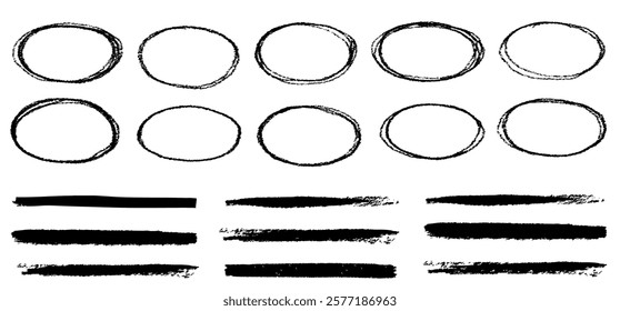 Outline acrylic charcoal scribble  pencil pastel oval circles comic stokes sketch doodles. Hand drawn marker pen highlight illustrations.