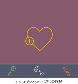 Outline add heart icon.Best add heart vector, illustrated icon for modern web and mobile design.Bonus broken key symbol