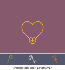 Outline add heart icon.Best add heart vector, illustrated icon for modern web and mobile design.Bonus broken key symbol