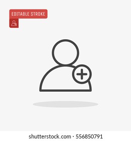 Outline Add New User Account Icon Isolated On Grey Background. Add New Friend To Contacts Line Symbol For Website Design, Mobile Application, Ui. Editable Stroke. Vector Illustration, EPS10.