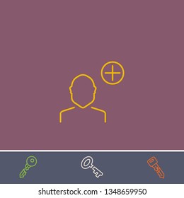 Outline add user icon.Best add user vector, illustrated icon for modern web and mobile design.Bonus broken key symbol