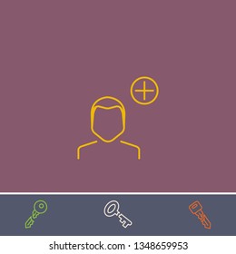 Outline add user icon.Best add user vector, illustrated icon for modern web and mobile design.Bonus broken key symbol