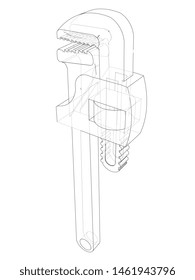 Outline adjustable wrench. Vector rendering of 3d. Wire-frame style. The layers of visible and invisible lines are separated