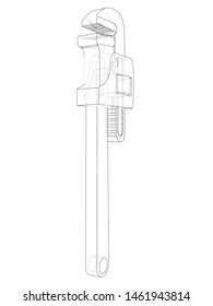 Outline adjustable wrench. Vector rendering of 3d. Wire-frame style. The layers of visible and invisible lines are separated