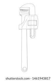Outline adjustable wrench. Vector rendering of 3d. Wire-frame style. The layers of visible and invisible lines are separated