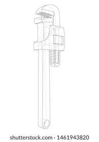 Outline adjustable wrench. Vector rendering of 3d. Wire-frame style. The layers of visible and invisible lines are separated