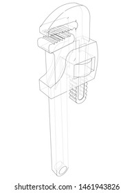 Outline adjustable wrench. Vector rendering of 3d. Wire-frame style. The layers of visible and invisible lines are separated