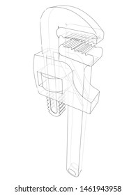 Outline adjustable wrench. Vector rendering of 3d. Wire-frame style. The layers of visible and invisible lines are separated