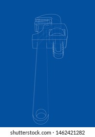 Outline adjustable wrench. Vector rendering of 3d. Wire-frame style. The layers of visible and invisible lines are separated
