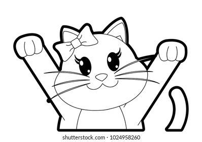 outline adorable female cat with hands up