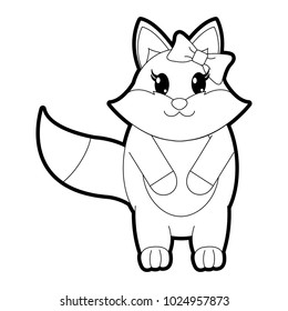 outline adorable female fox animal with ribbon bow