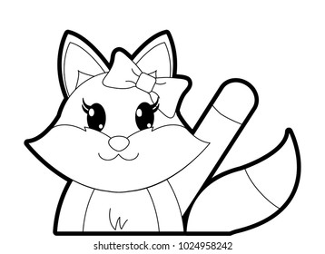outline adorable female fox animal with hand up