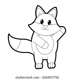 outline adorable fox wild animal with hand up