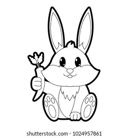 outline adorable rabbit wild animal with carrot in the hand