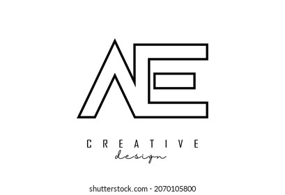 Outline AE letters logo with a minimalist design. Geometric vector illustration with black lines.