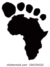 Outline of the African continent with toes to resemble a footprint. Vector illustration.