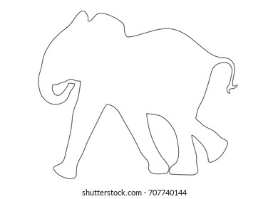 Outline of an african Elephant - digitally handdrawn illustration on white background
