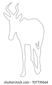 Outline of an african Red Hartebeest - digitally handdrawn illustration on white background