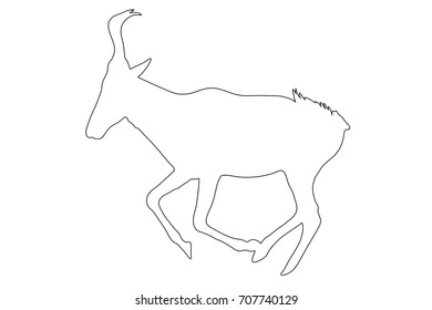 Outline of an african Red Hartebeest - digitally handdrawn illustration on white background