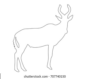 Outline of an african Red Hartebeest - digitally handdrawn illustration on white background