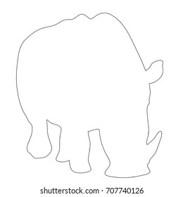 Outline of an african Rhinoceros  - digitally handdrawn illustration on white background