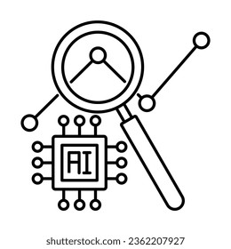 outline AI analysis icon on white background, icon design for apps, presentation, banner, sign, symbol, logo. Artificial intelligence icon concept. vector illustration.