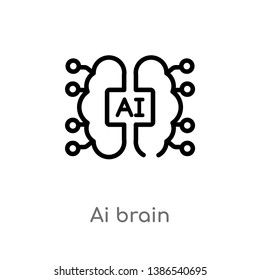 outline ai brain vector icon. isolated black simple line element illustration from artificial intellegence concept. editable vector stroke ai brain icon on white background