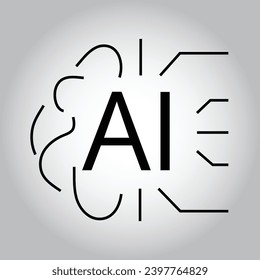 Outline AI icon. Linear artificial intelligence sign with editable stroke, digital mind