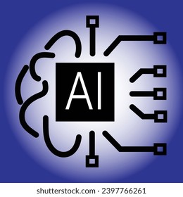 Icono de esquema de IA. Signo de inteligencia artificial lineal con mente digital de golpes editable